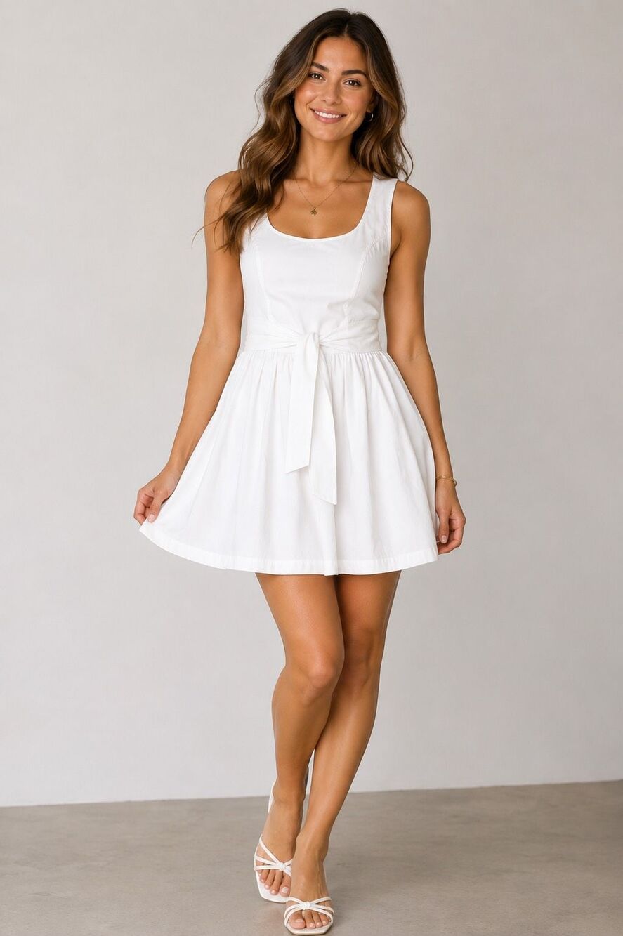Wild Fable White Sleeveless Tie Waist Fit & Flare Mini Dress Size Small